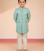 aqua silk blend indowestern set 
