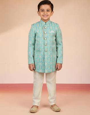 aqua silk blend indowestern set  3