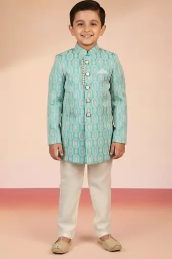 aqua silk blend indowestern set 