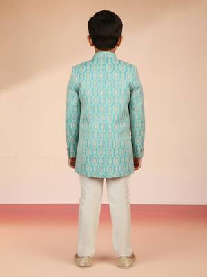 aqua silk blend indowestern set  4
