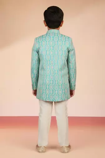 aqua silk blend indowestern set 
