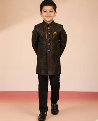 rust silk blend indowestern set  1