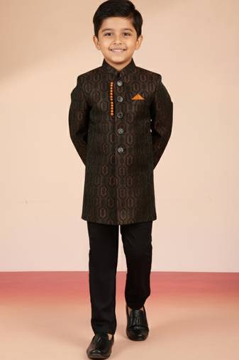 rust silk blend indowestern set 