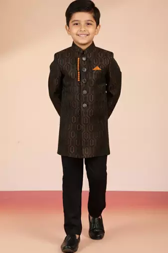 rust silk blend indowestern set 