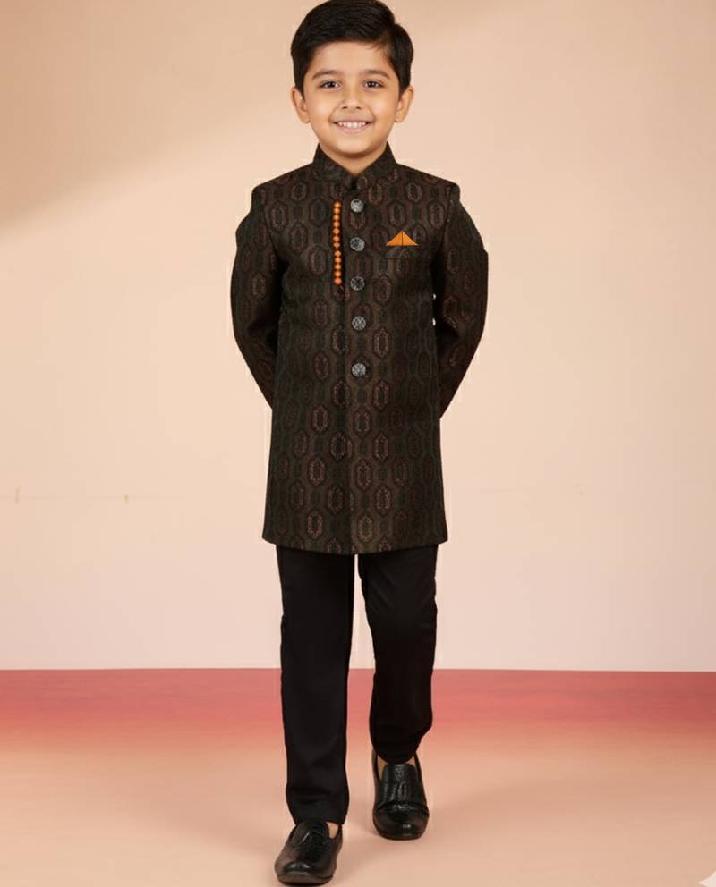 rust silk blend indowestern set 