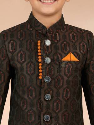 rust silk blend indowestern set  2
