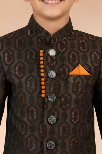 rust silk blend indowestern set 