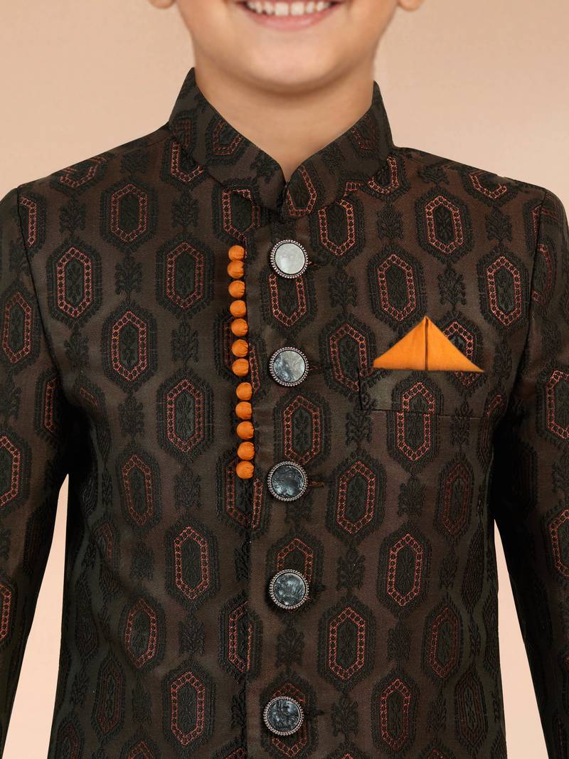 rust silk blend indowestern set 