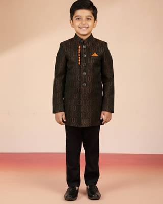 rust silk blend indowestern set  3