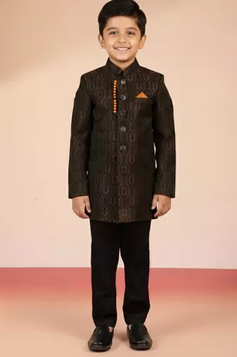 rust silk blend indowestern set 