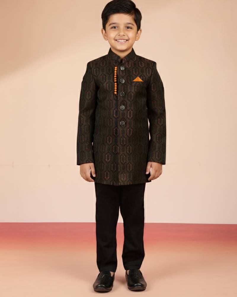 rust silk blend indowestern set 