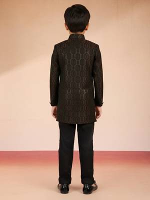 rust silk blend indowestern set  4