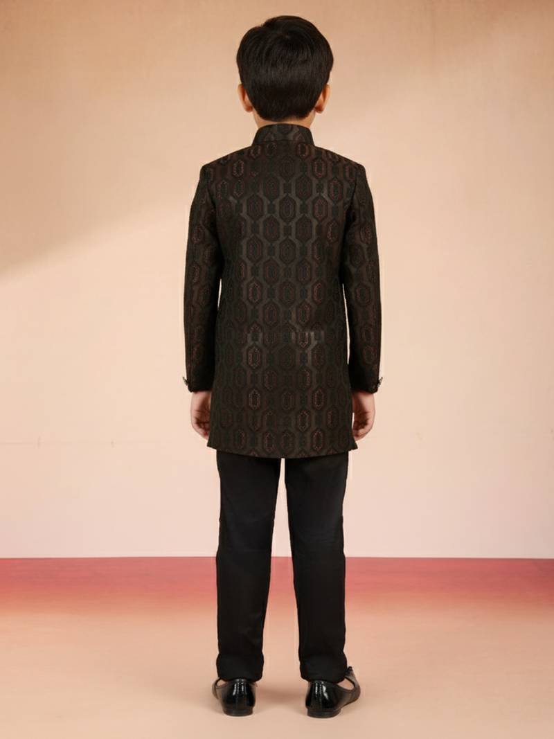 rust silk blend indowestern set 