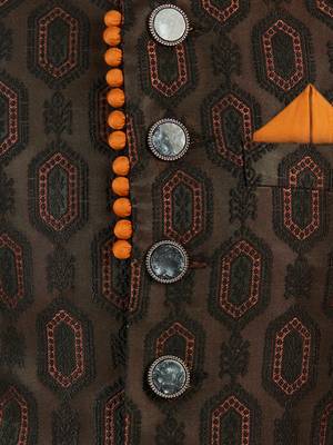 rust silk blend indowestern set  5