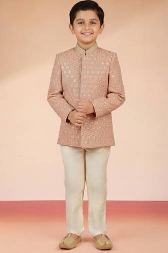 peach rayon bandhgala set 