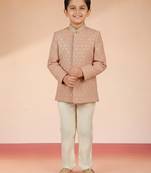 peach rayon bandhgala set 