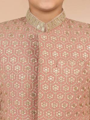 peach rayon bandhgala set  2