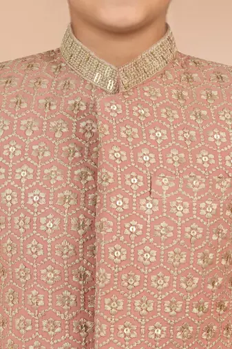 peach rayon bandhgala set 