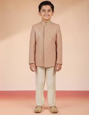 peach rayon bandhgala set  3