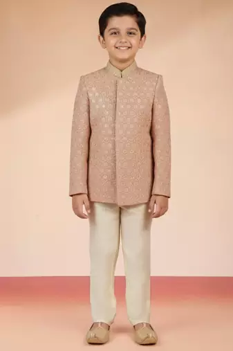 peach rayon bandhgala set 
