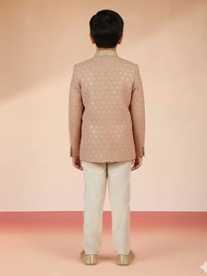 peach rayon bandhgala set  4