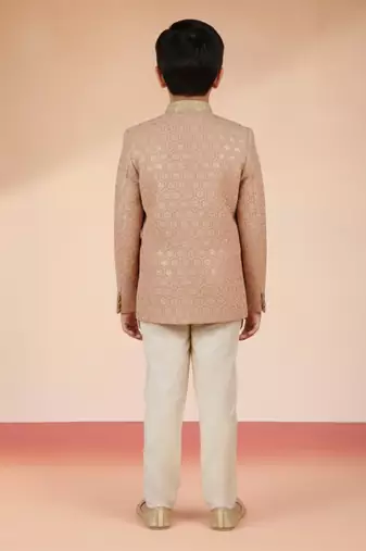 peach rayon bandhgala set 