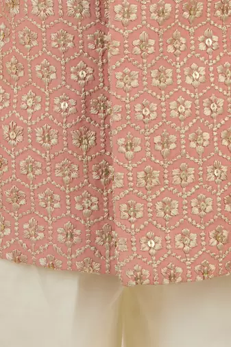 peach rayon bandhgala set 