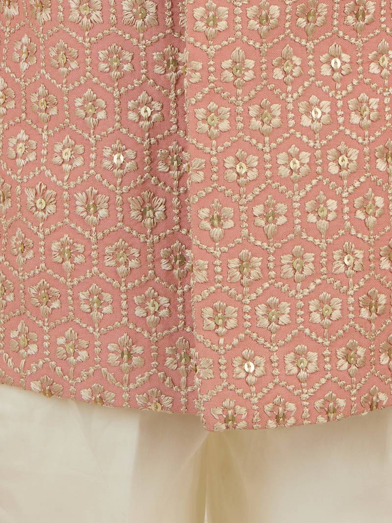 peach rayon bandhgala set 