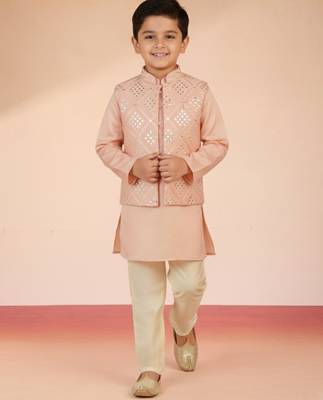 pink silk blend nehru jacket set  1