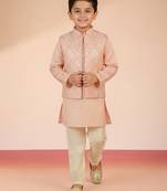 pink silk blend nehru jacket set 