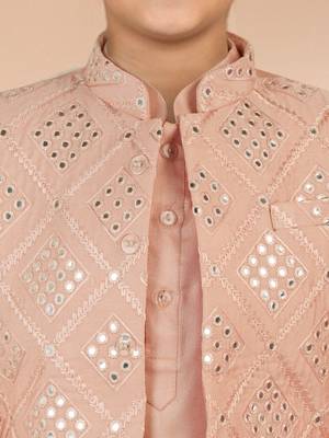 pink silk blend nehru jacket set  2