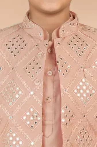 pink silk blend nehru jacket set 