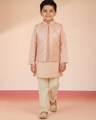 pink silk blend nehru jacket set  3
