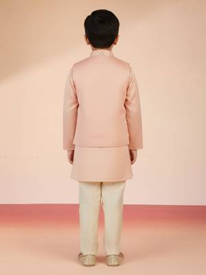 pink silk blend nehru jacket set  4