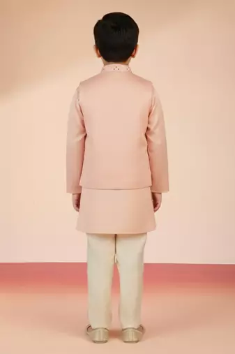 pink silk blend nehru jacket set 