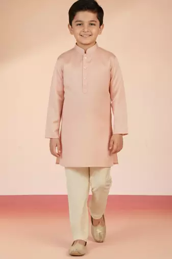pink silk blend nehru jacket set 
