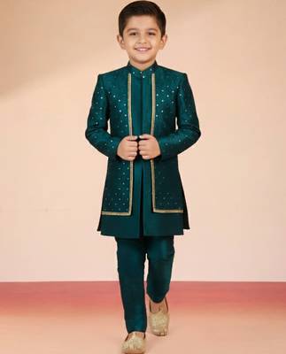 blue silk blend indowestern set  1