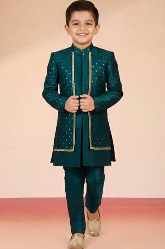 blue silk blend indowestern set 