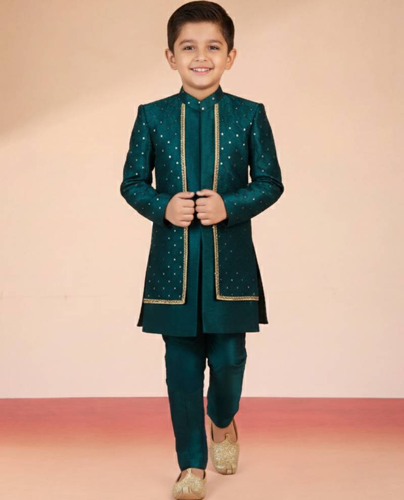 blue silk blend indowestern set 