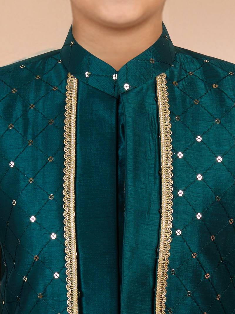 blue silk blend indowestern set 