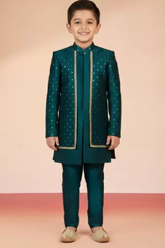 blue silk blend indowestern set 