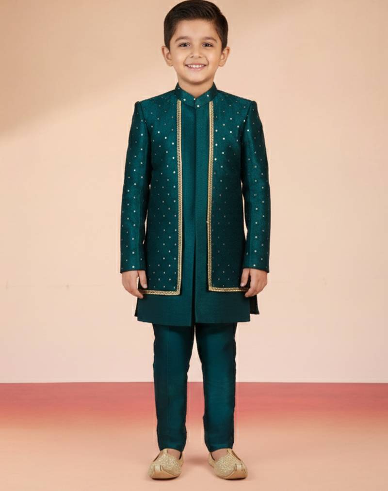 blue silk blend indowestern set 