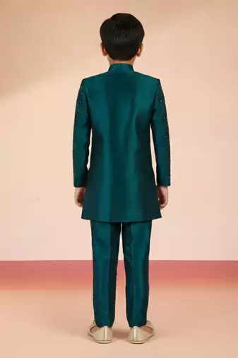 blue silk blend indowestern set 
