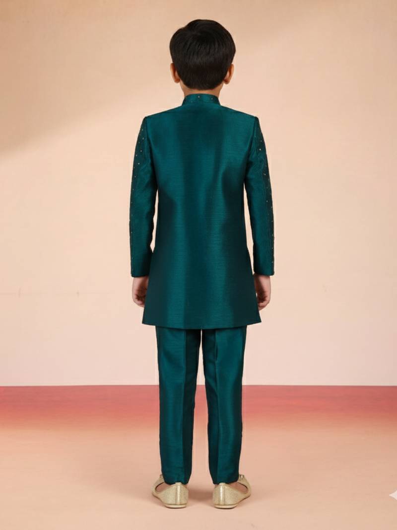 blue silk blend indowestern set 