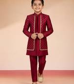 maroon silk blend indowestern set 