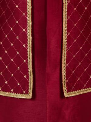 maroon silk blend indowestern set  5