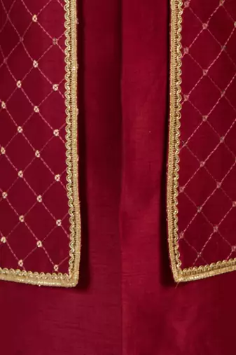 maroon silk blend indowestern set 