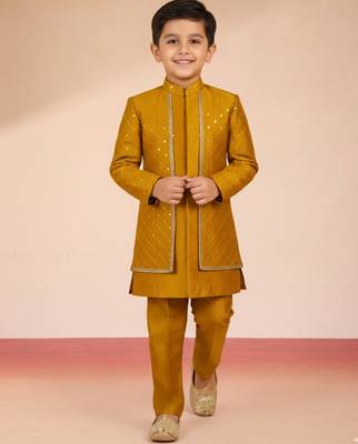 mustard silk blend indowestern set  1