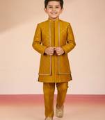 mustard silk blend indowestern set 