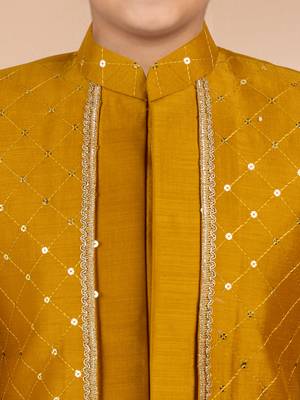 mustard silk blend indowestern set  2